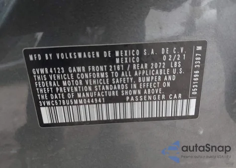 2021 Volkswagen Jetta 1.4T R-Line/1.4T S/1.4T Se из США, поврежденный, VIN 3VWC57BU5MM044941